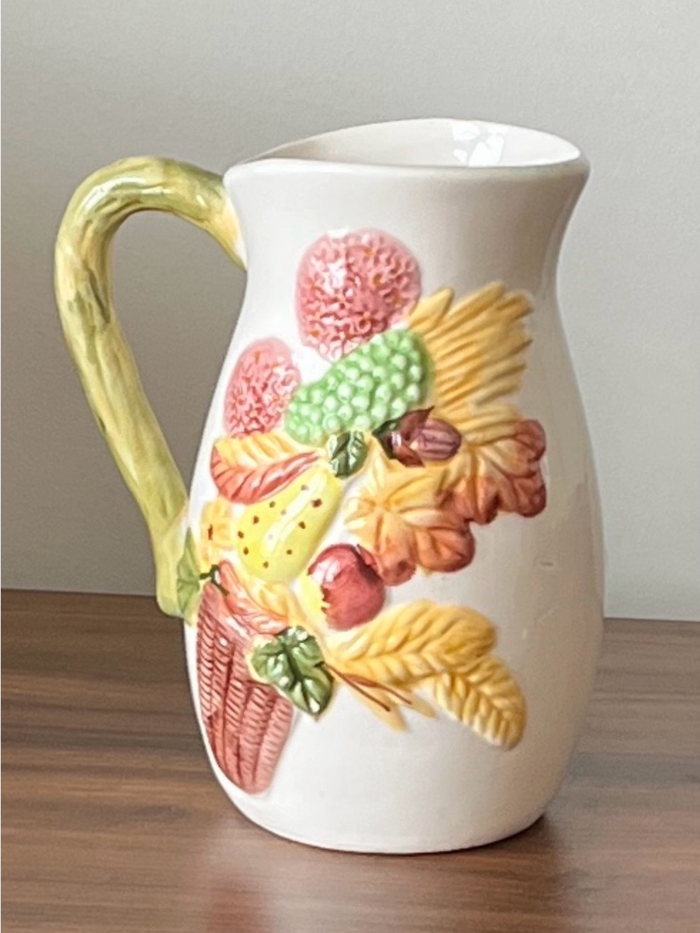 Ceramic Floral and Fruit Decorative Pitcher Vintage - Picture 2 of 2